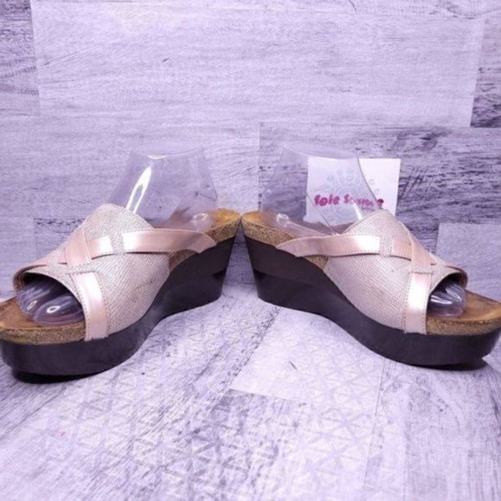 Naot Platform Cork Bed Leather Slip on Wedge Sandal Pink Brown Women's sz 10 - Picture 5 of 8
